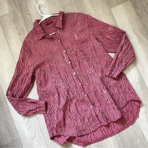 Cut Loose Shirt striped button down crinkle womens Pink medium boho shabby chic